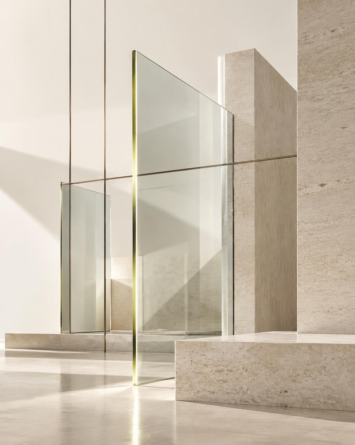 Abstract glass and stone architecture representing precision and financial structure